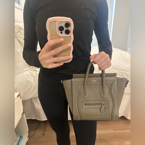 CELINE - Micro Luggage Handbag in Drummed Calfskin Leather in Souris - Picture 9 of 9